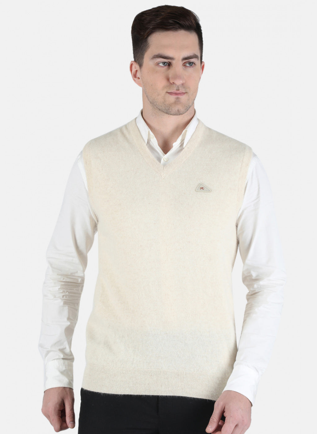 Men Cream Solid Sweater