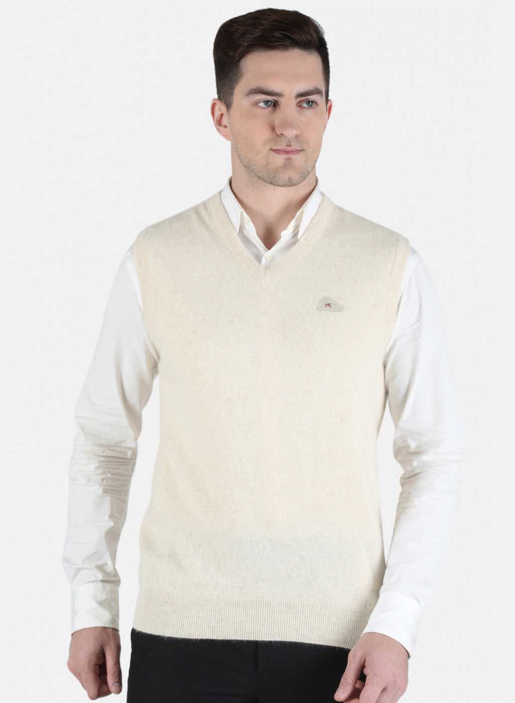 Men Cream Solid Sweater