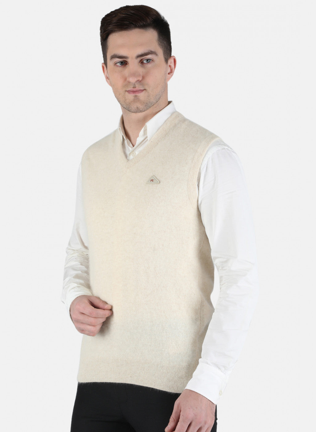Men Cream Solid Sweater