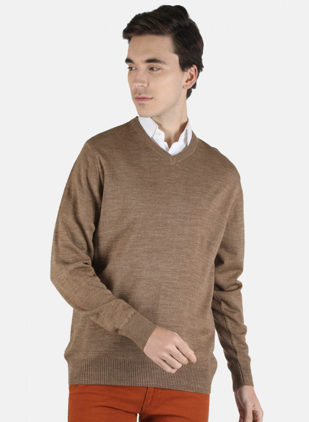 Men Khaki Solid Pullover