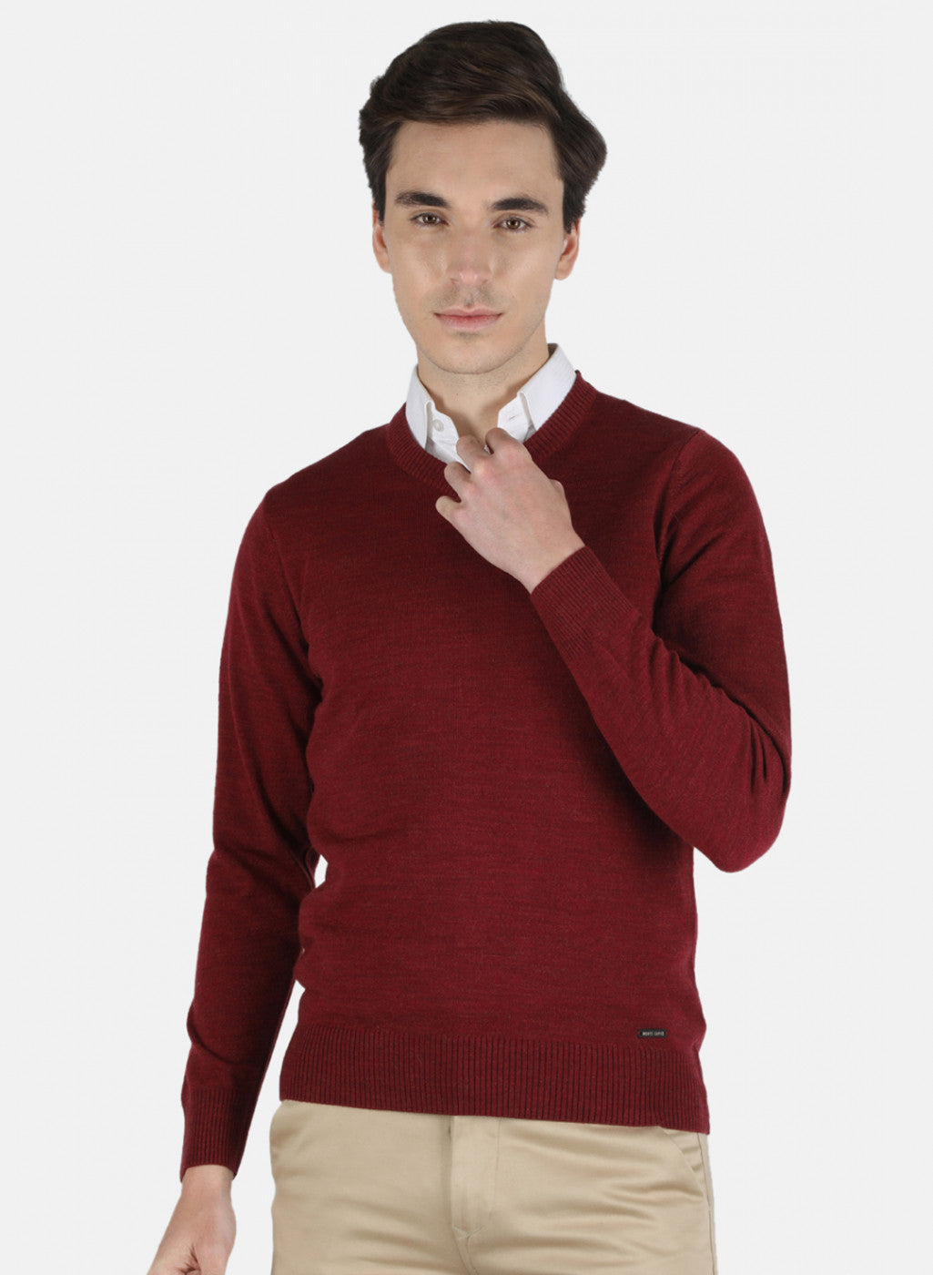 Men Maroon Solid Pullover