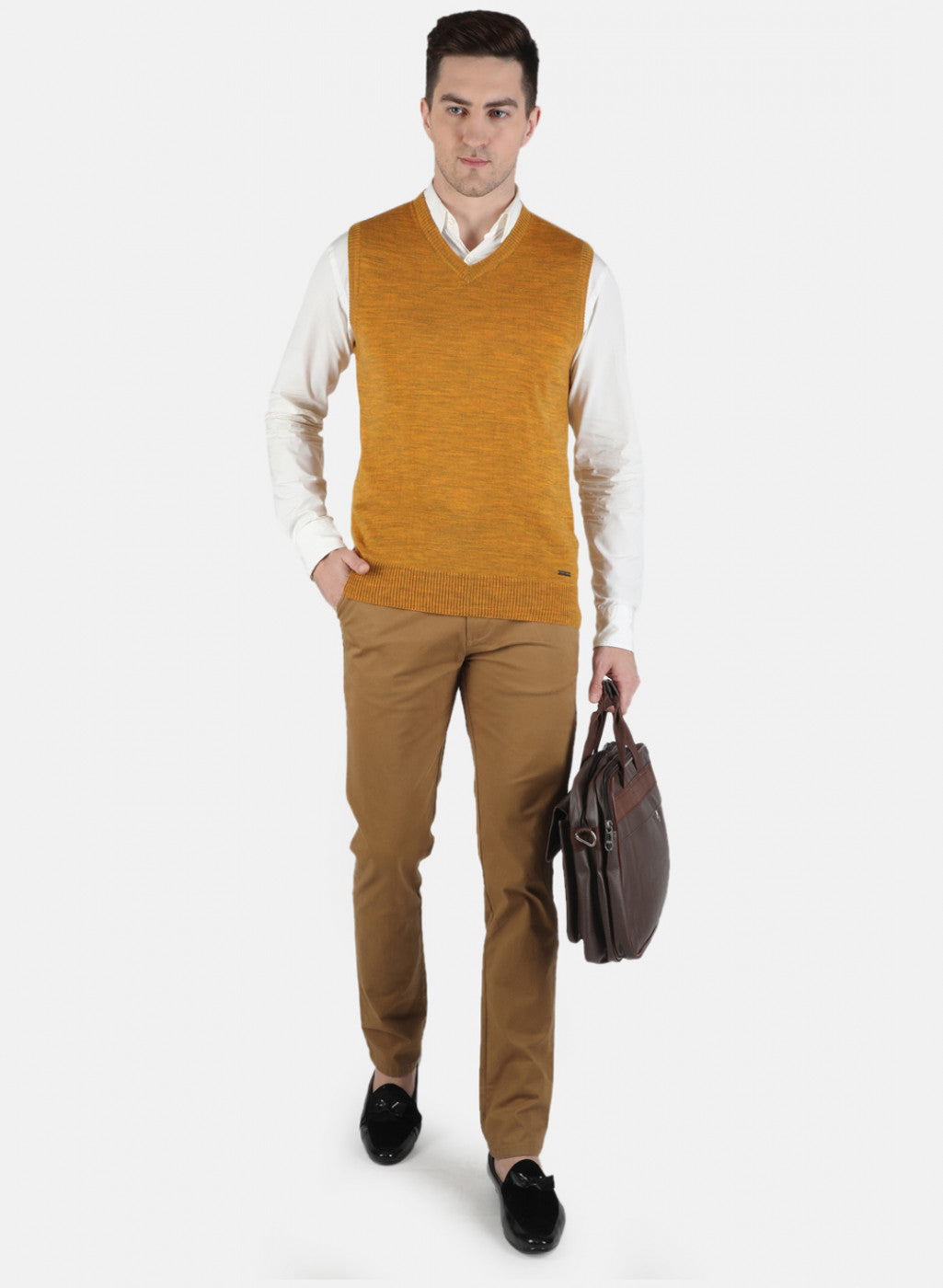 Men Yellow Solid Sweater