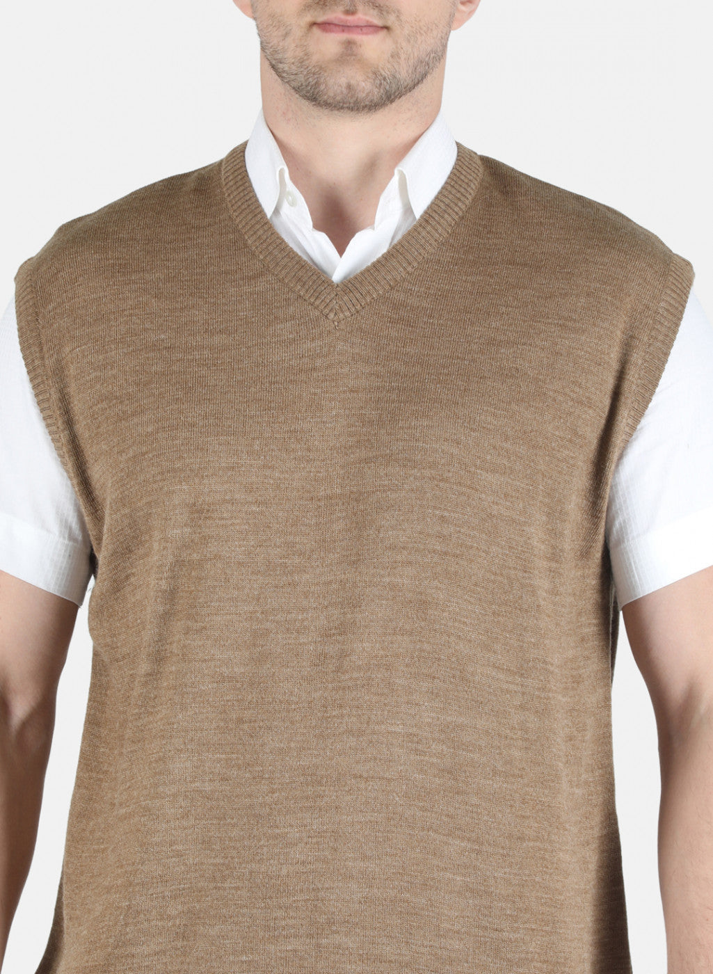 Men Khaki Solid Sweater