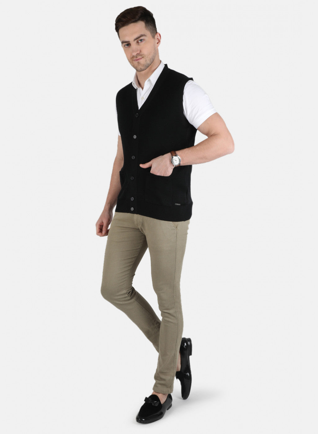 Men Black Solid Cardigan
