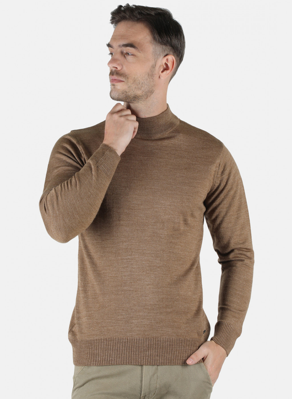 Men Khaki Solid Pullover