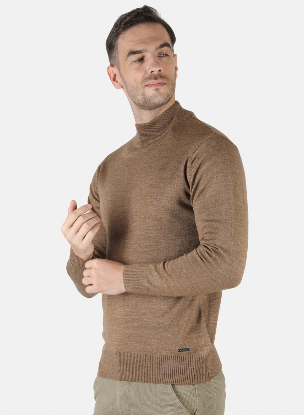 Men Khaki Solid Pullover