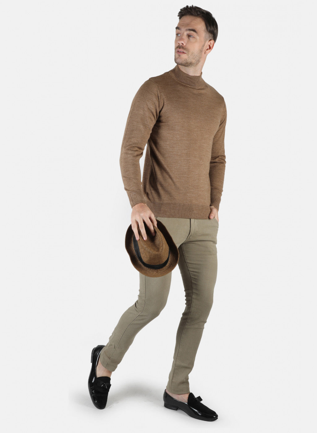Men Khaki Solid Pullover