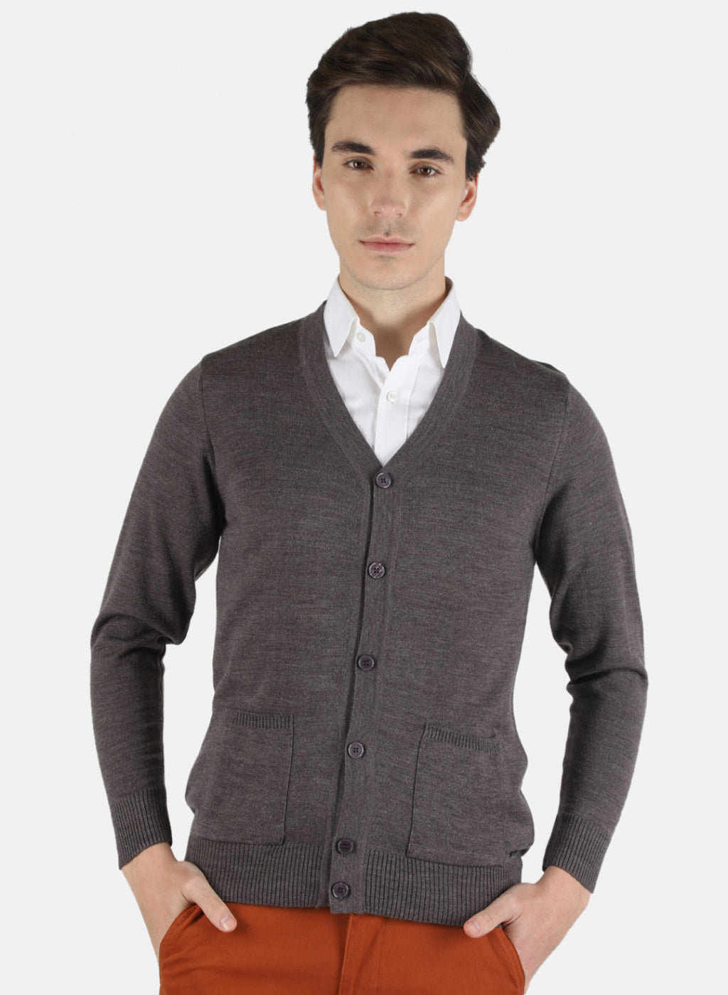 Men Dark Grey Solid Cardigan