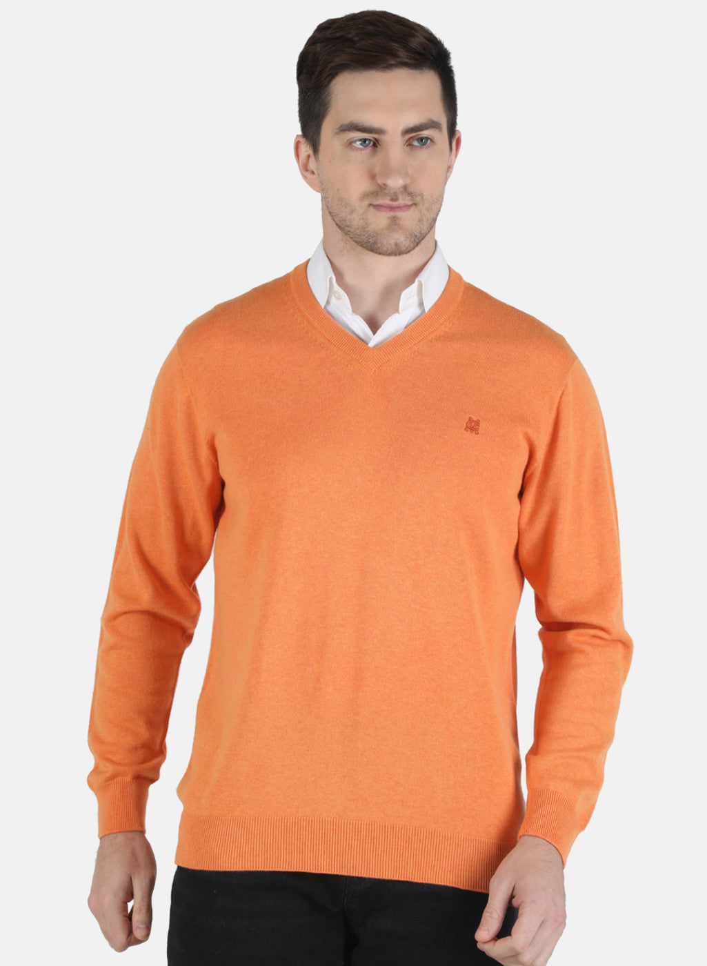 Men Orange Solid Pullover