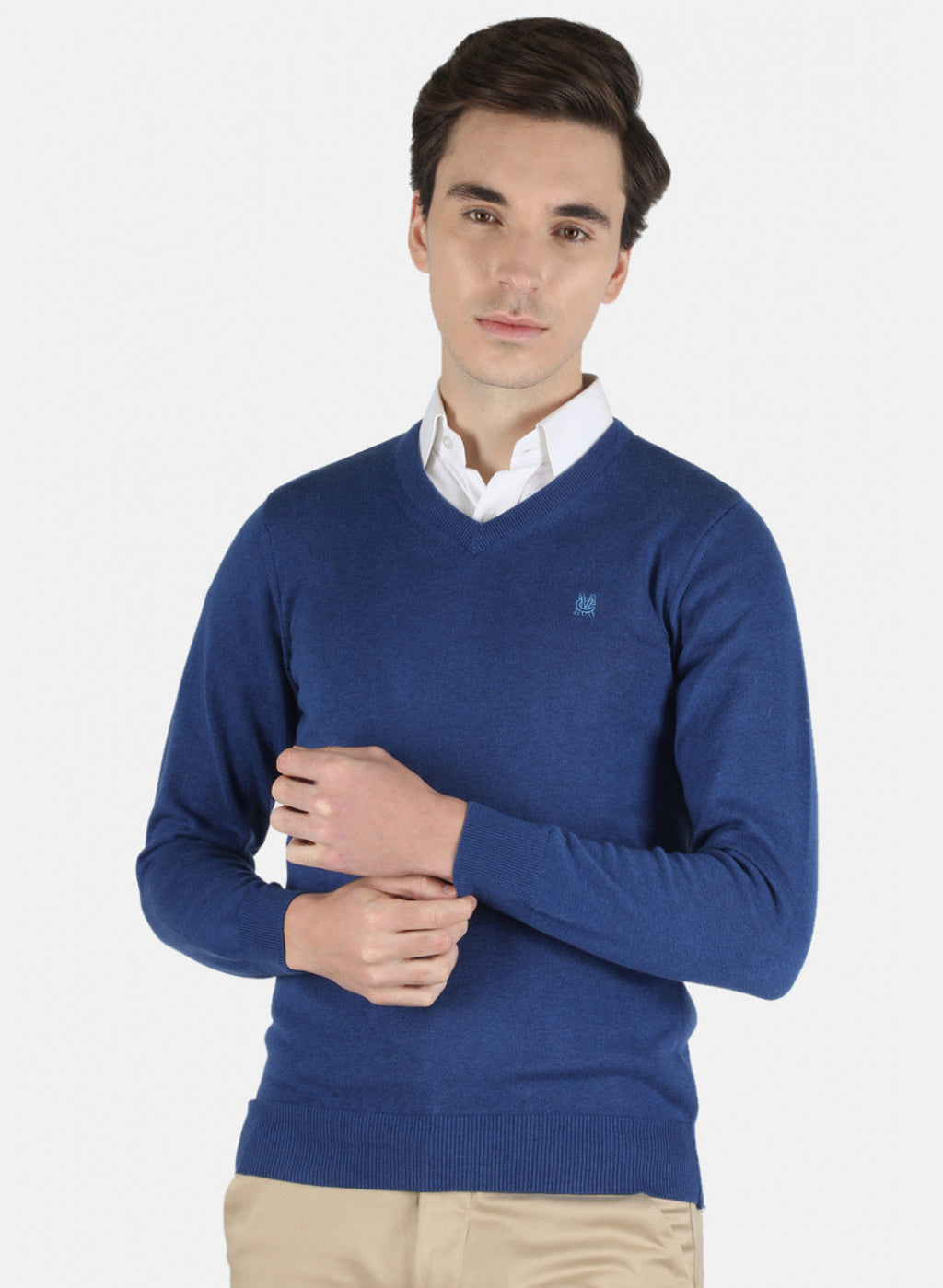 Men Blue Solid Pullover