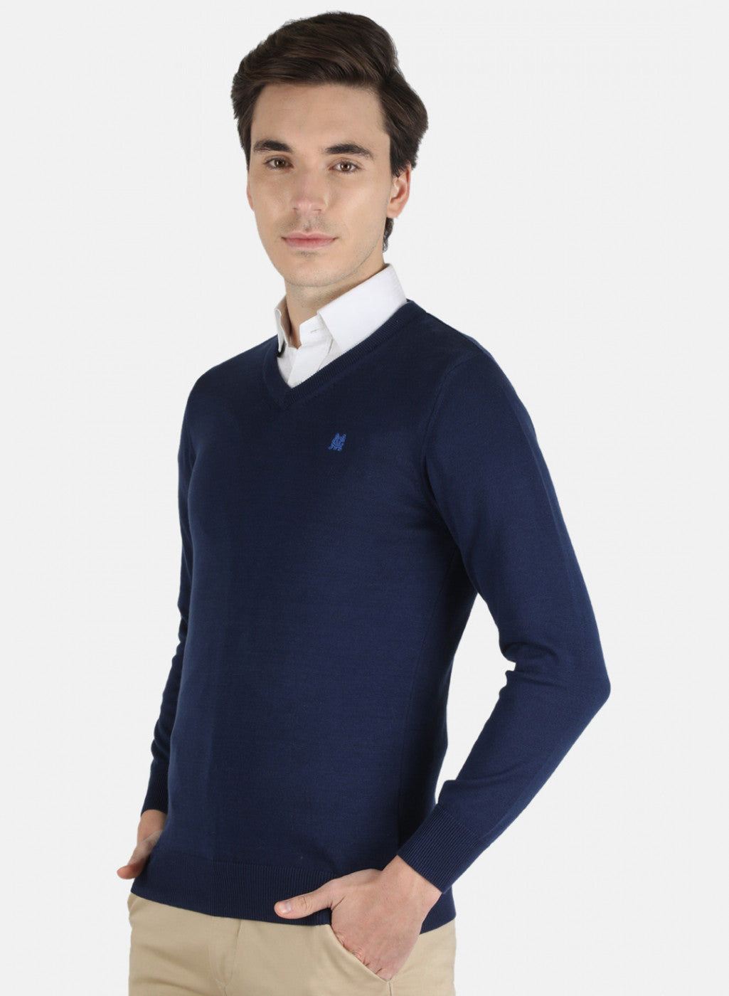 Men Blue Solid Pullover