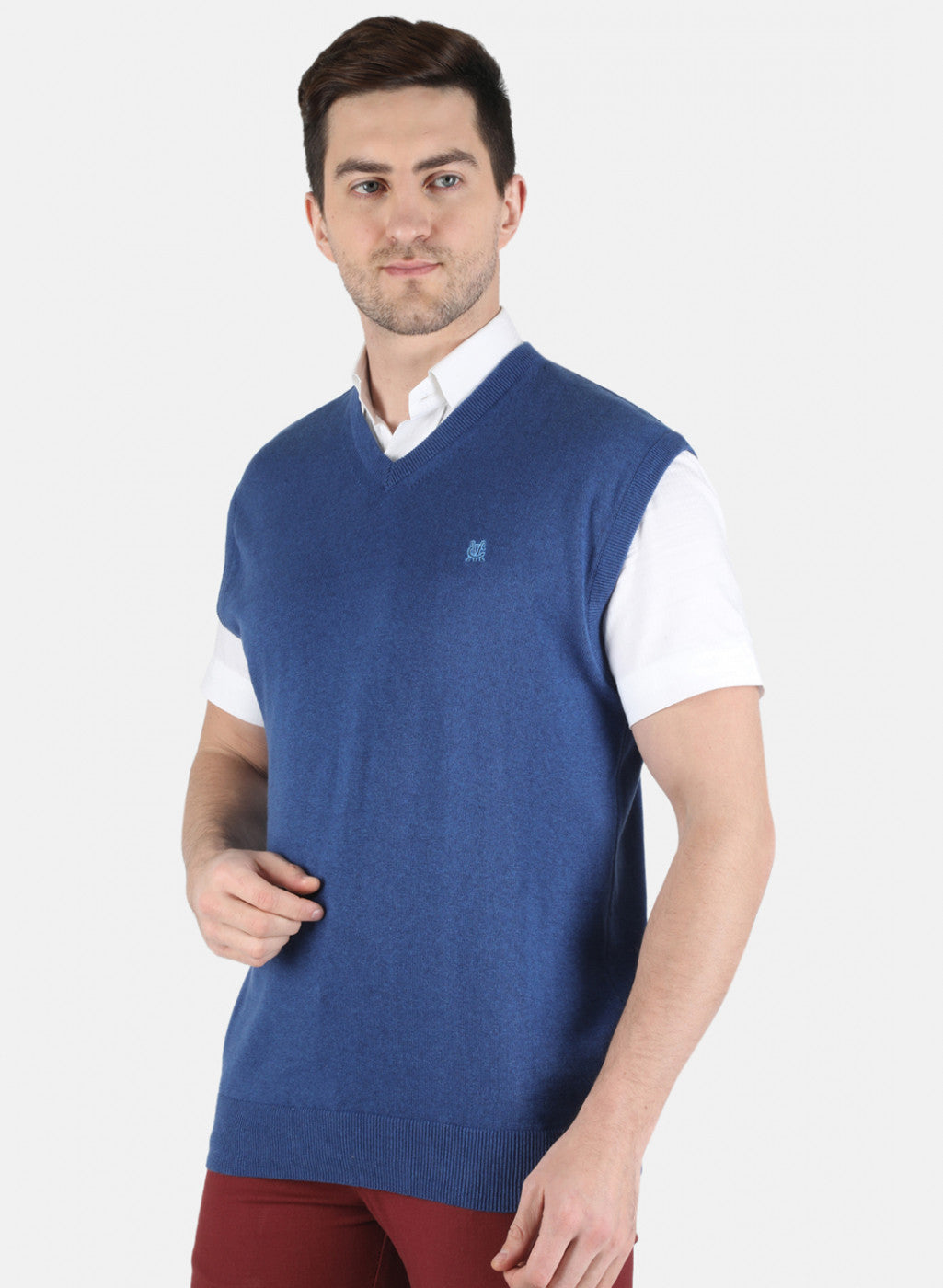 Men Blue Solid Sweater