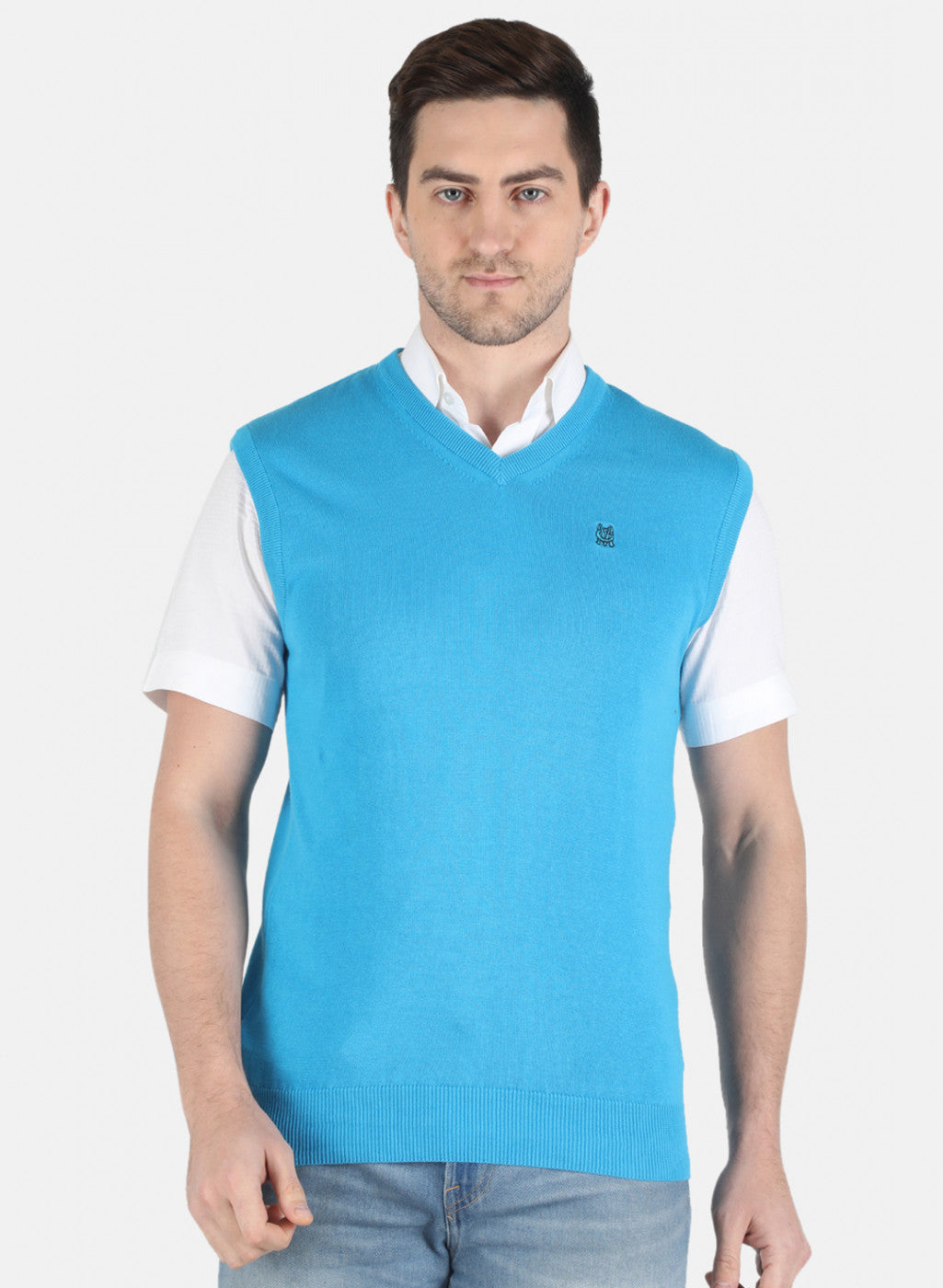 Men Blue Solid Sweater