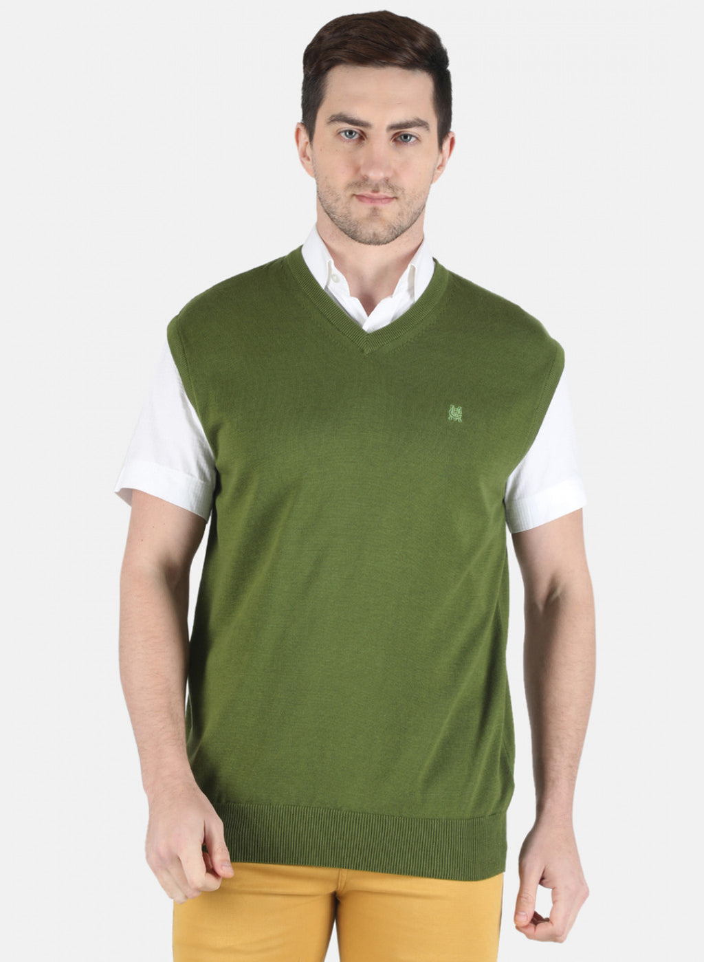 Men Olive Solid Sweater