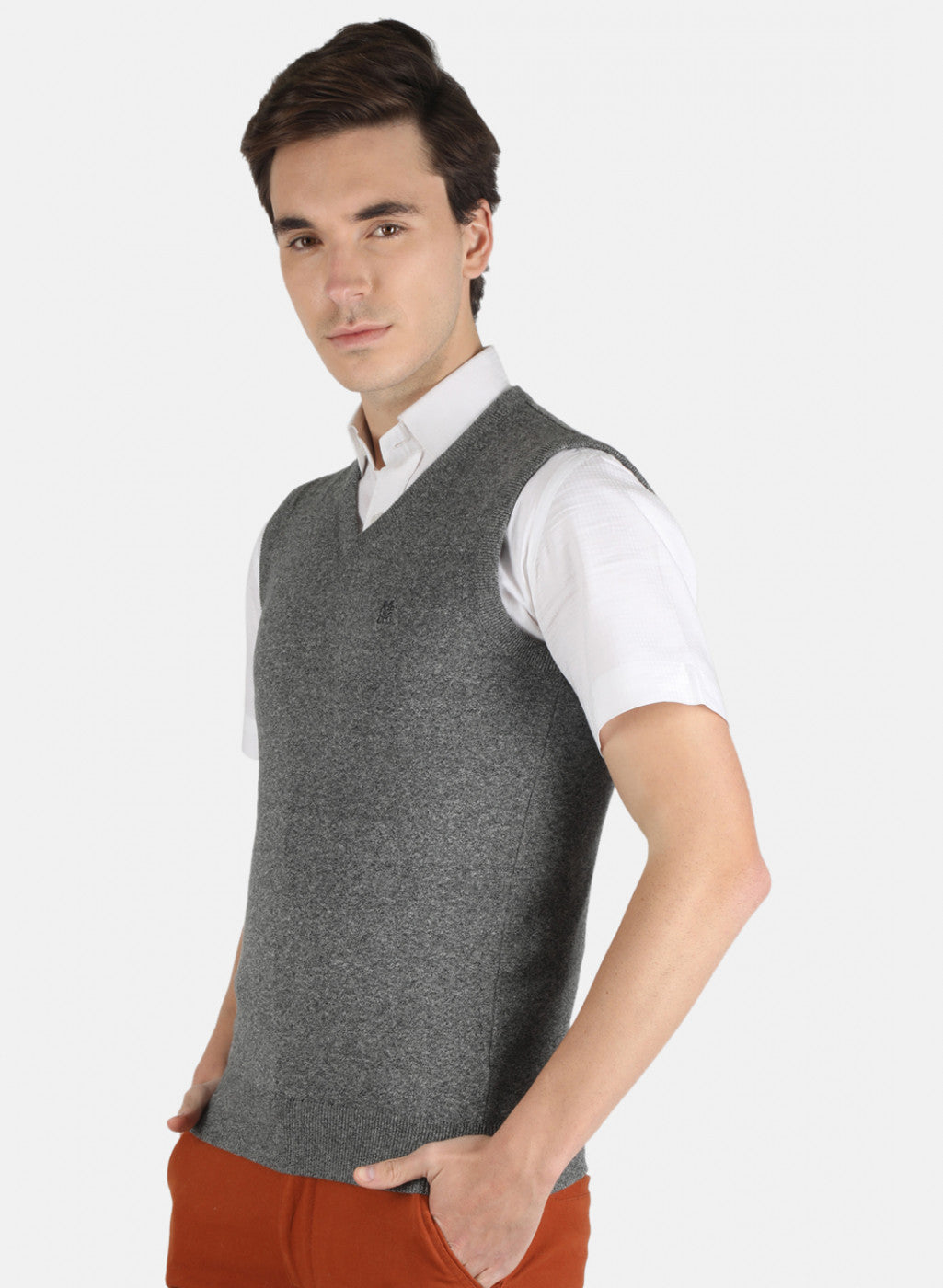 Men Grey Solid Sweater