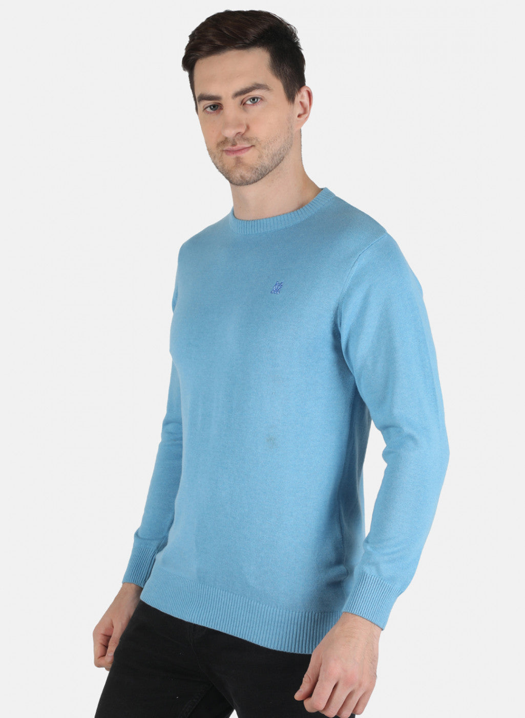 Men Sky Blue Solid Pullover