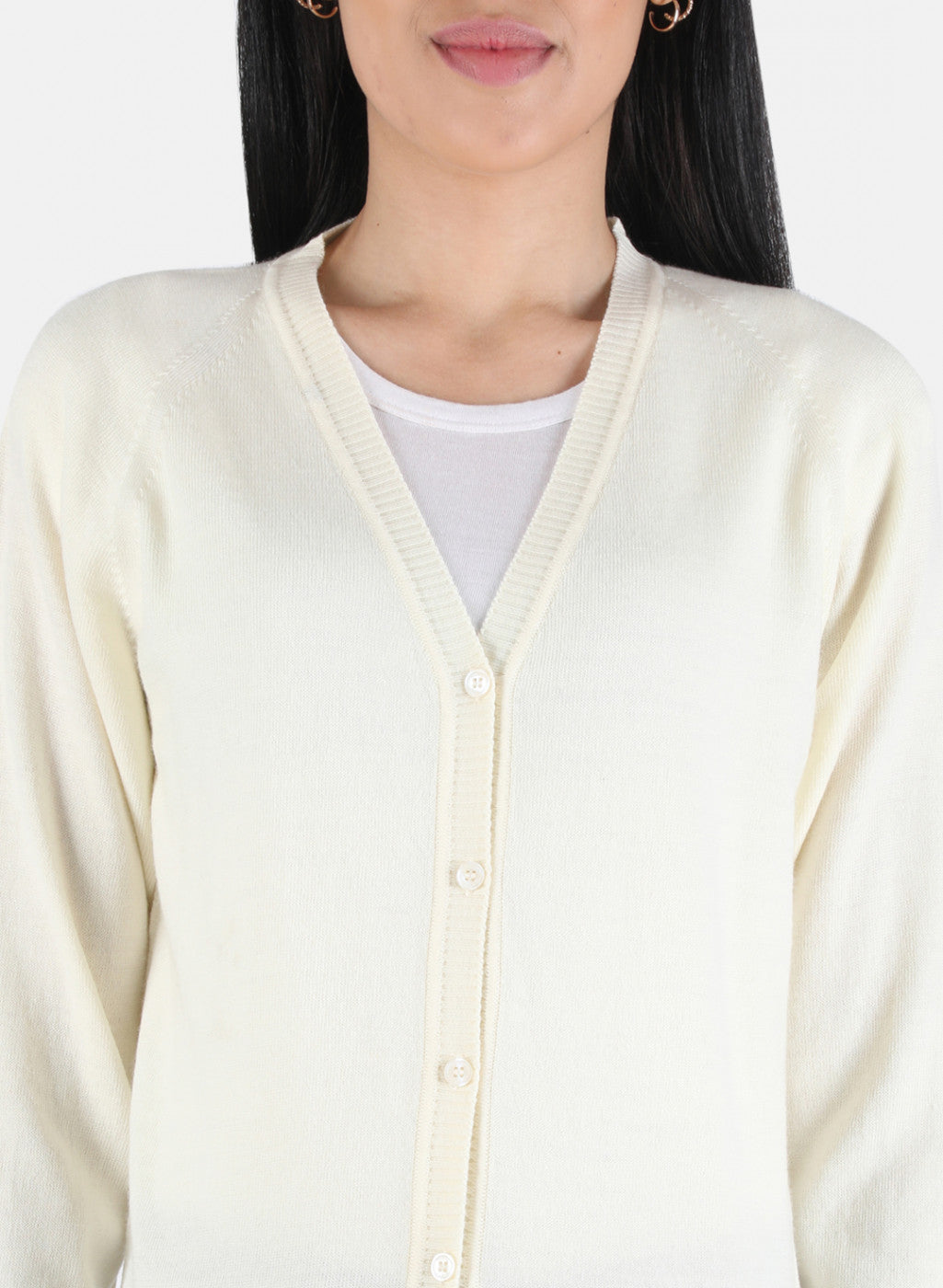 Women Cream Solid Cardigan