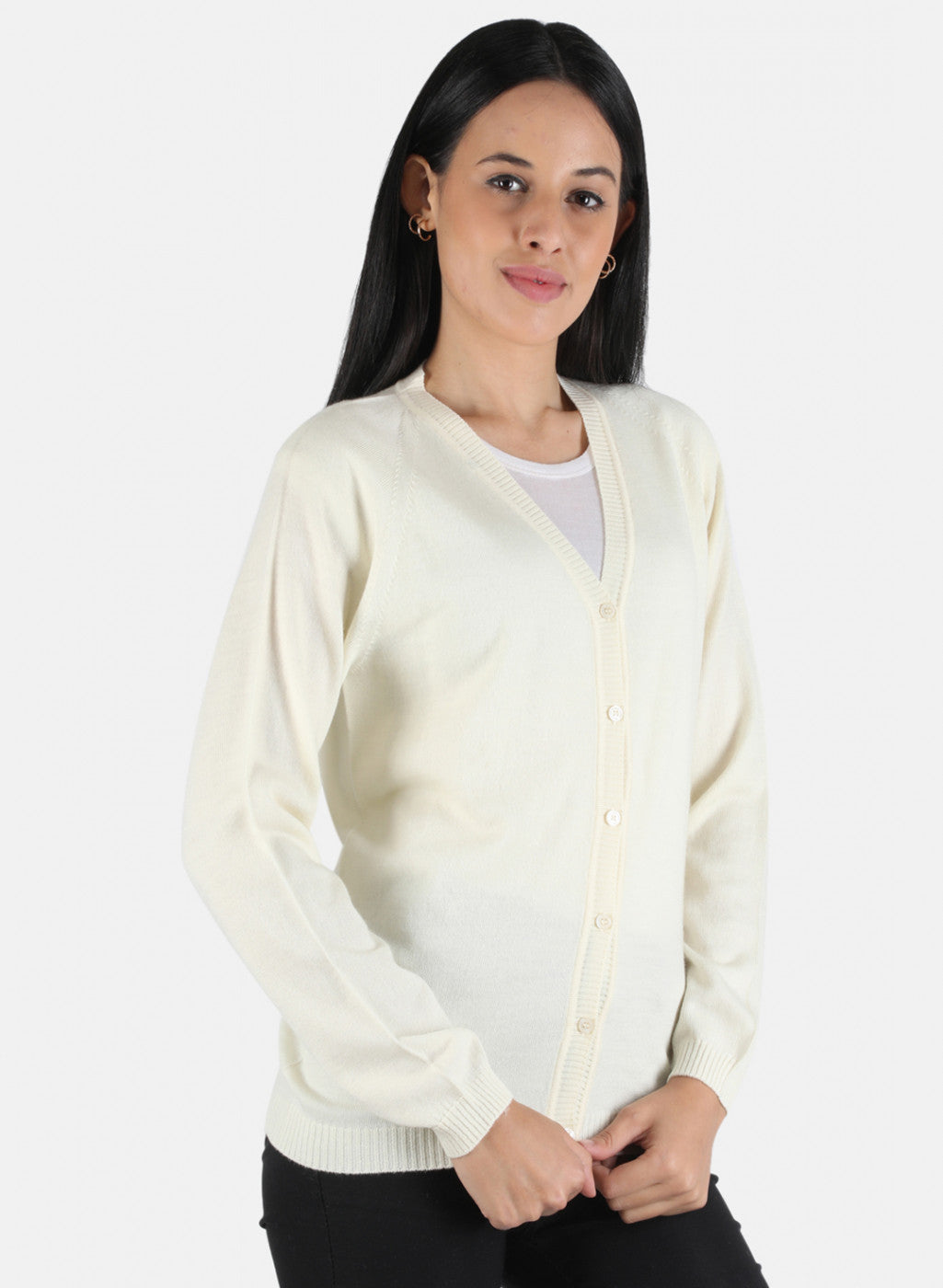 Women Cream Solid Cardigan