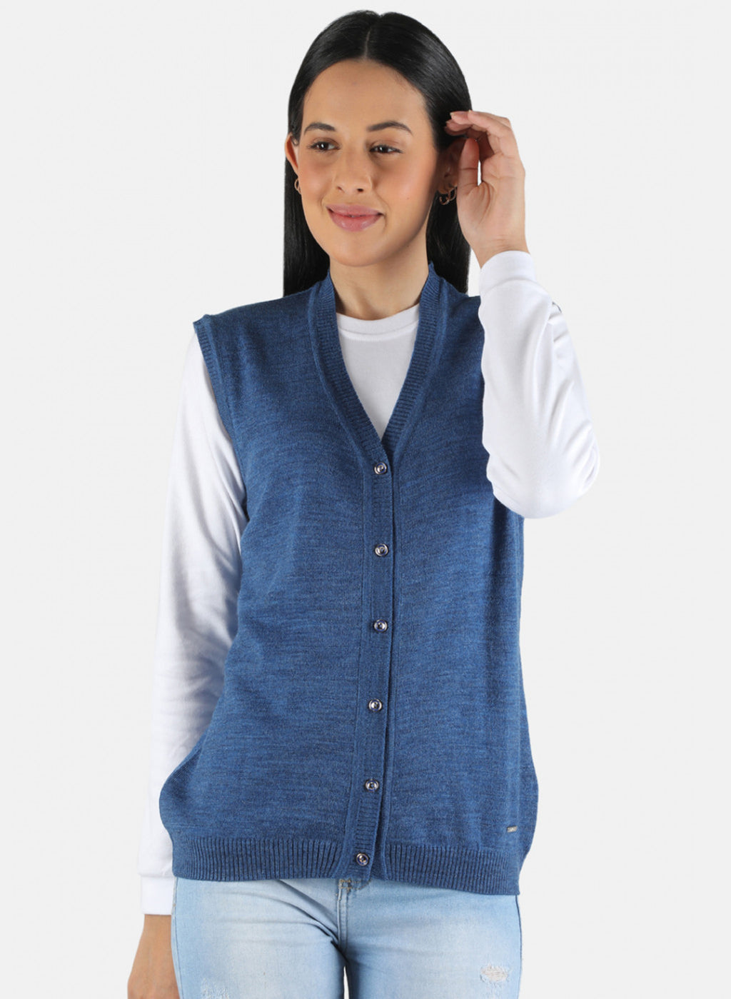Women Blue Solid Cardigan