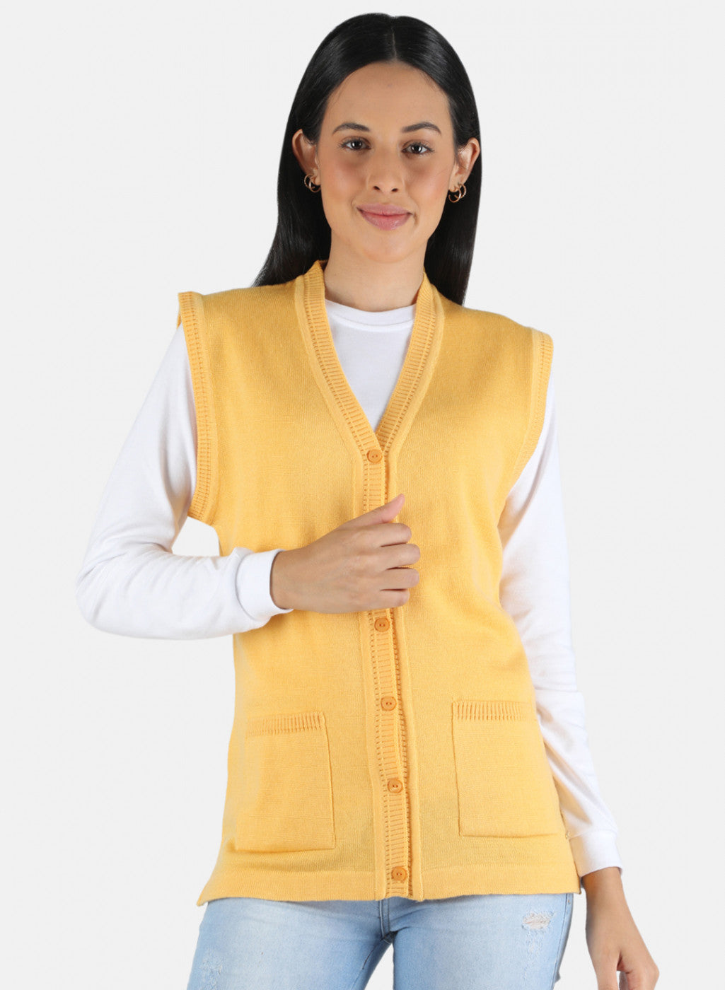 Women Yellow Solid Cardigan