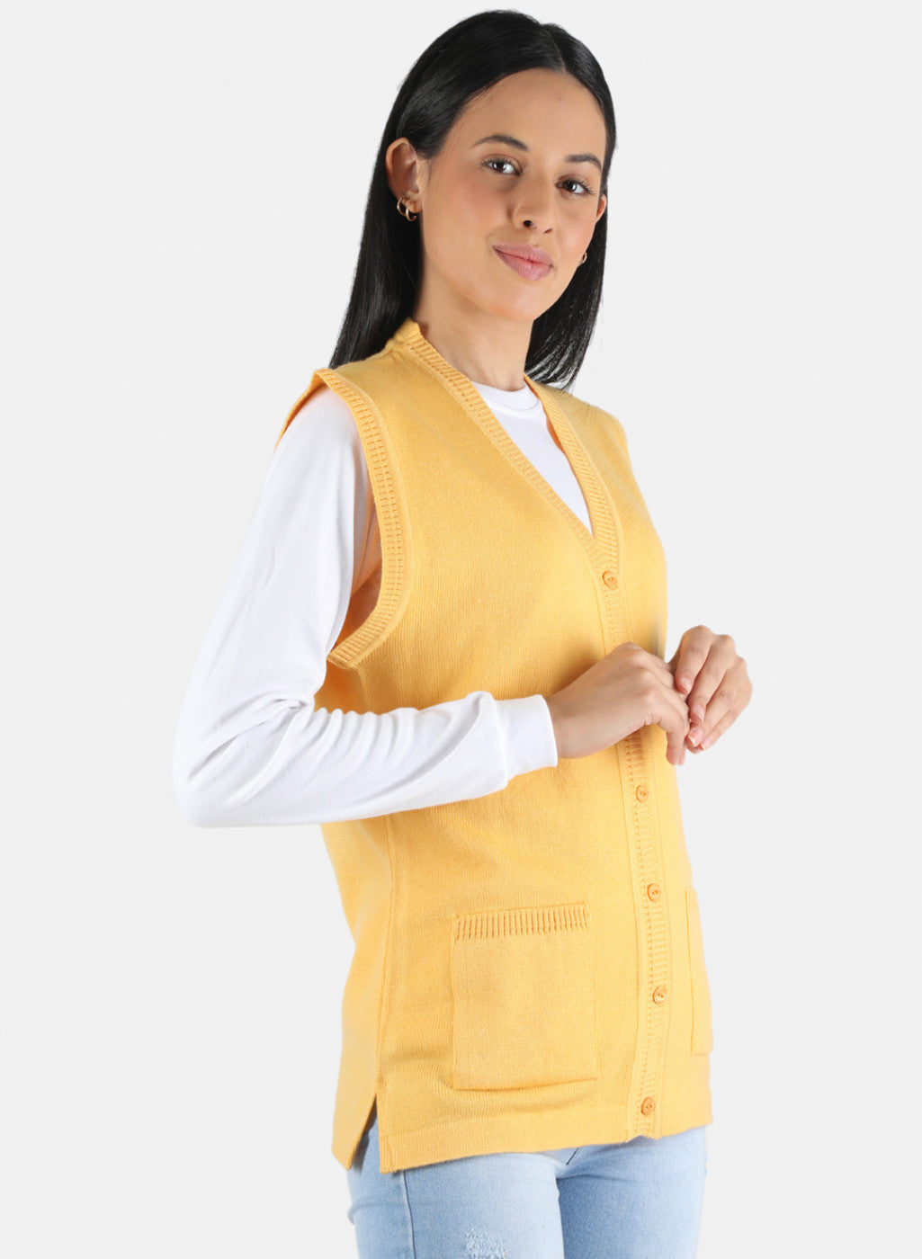 Women Yellow Solid Cardigan