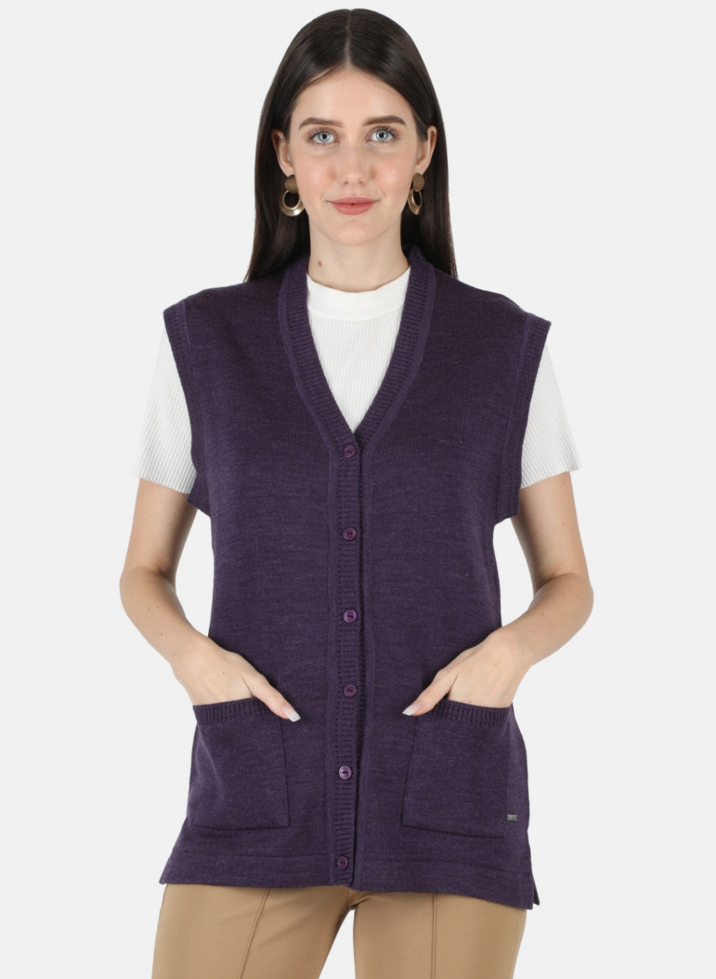 Women Purple Solid Cardigan