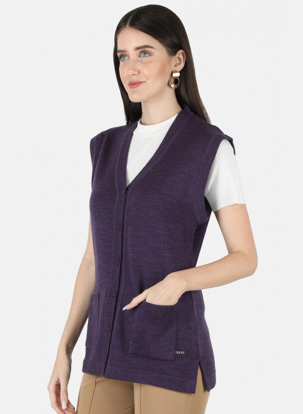 Women Purple Solid Cardigan