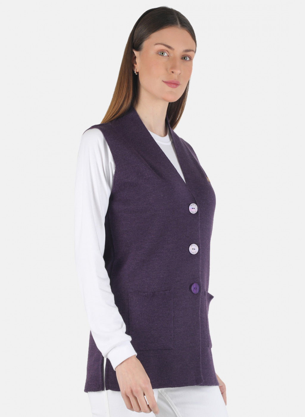 Women Purple Solid Cardigan