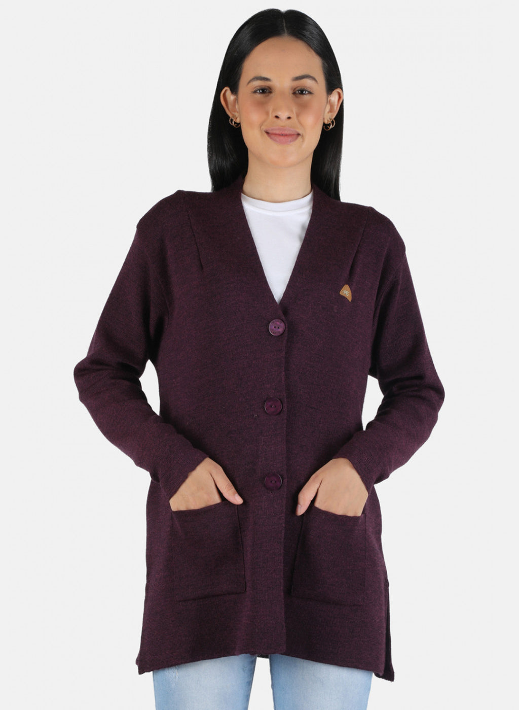 Women Maroon Solid Cardigan