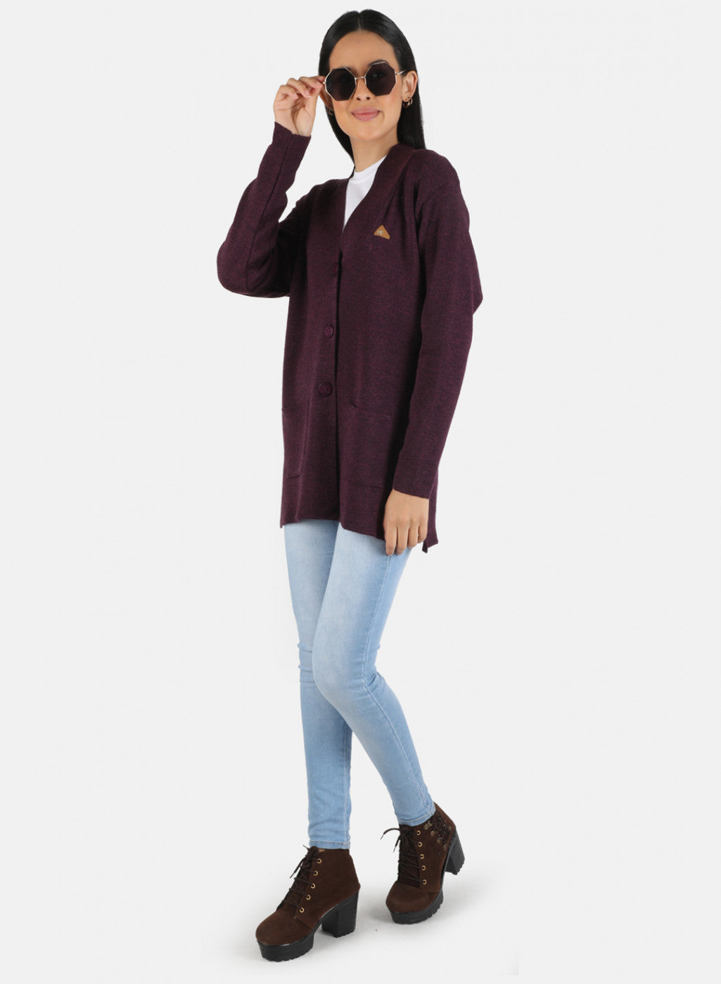 Women Maroon Solid Cardigan