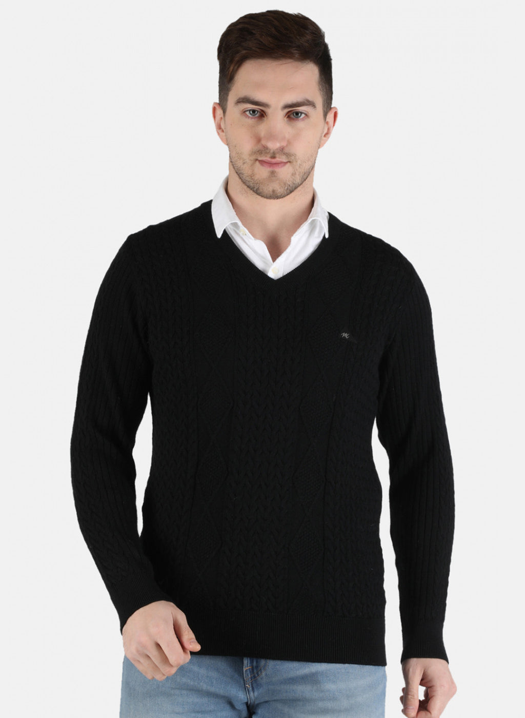 Men Black Self Design Pullover