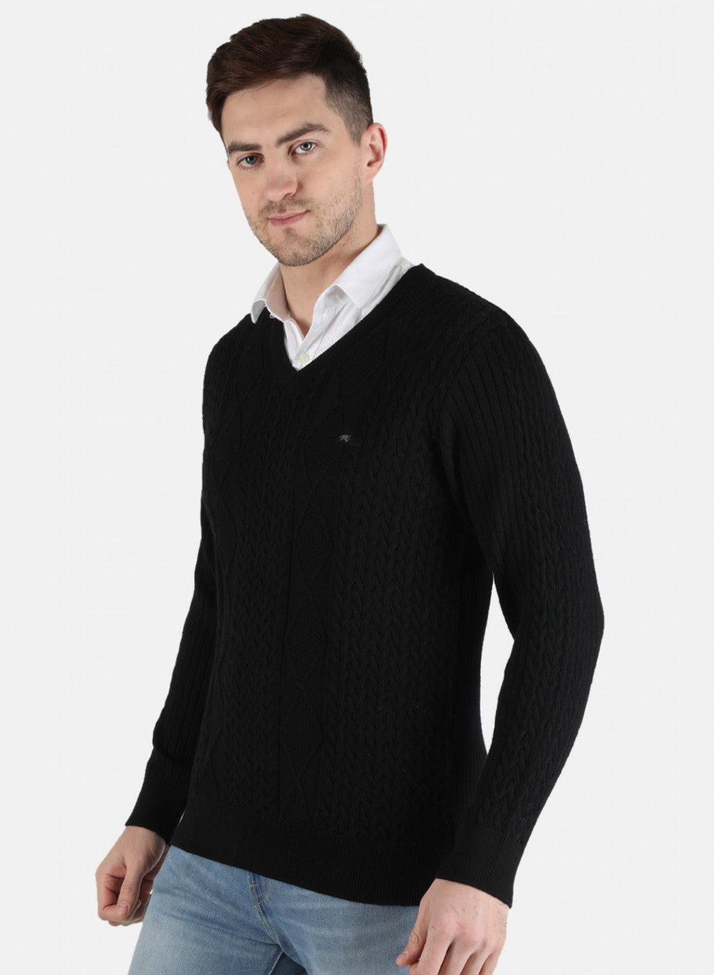 Men Black Self Design Pullover