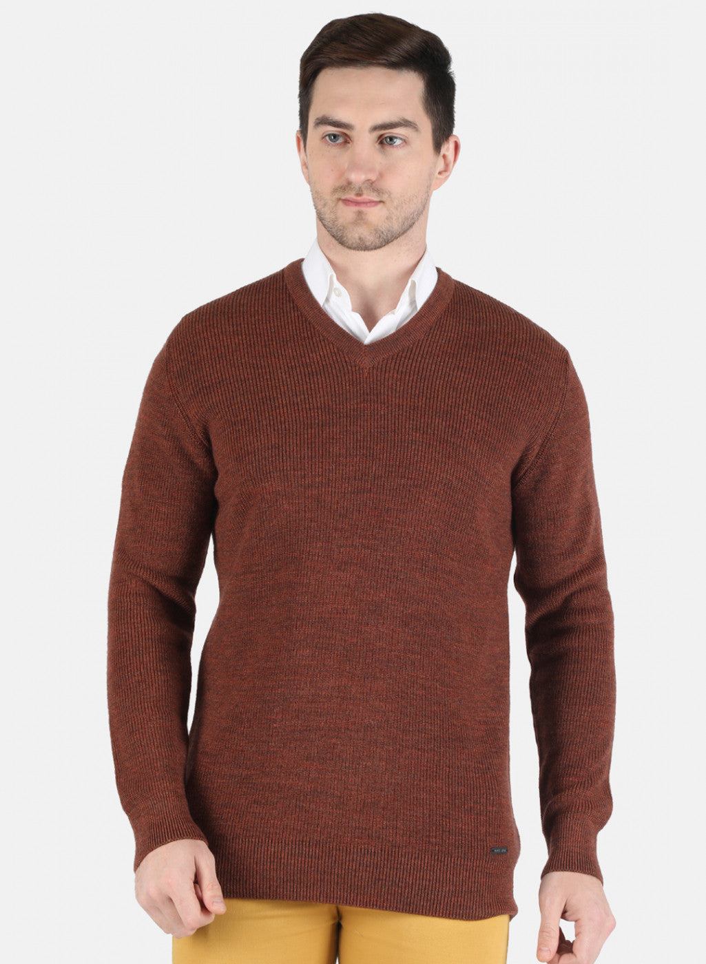 Men Brown Self Design Pullover