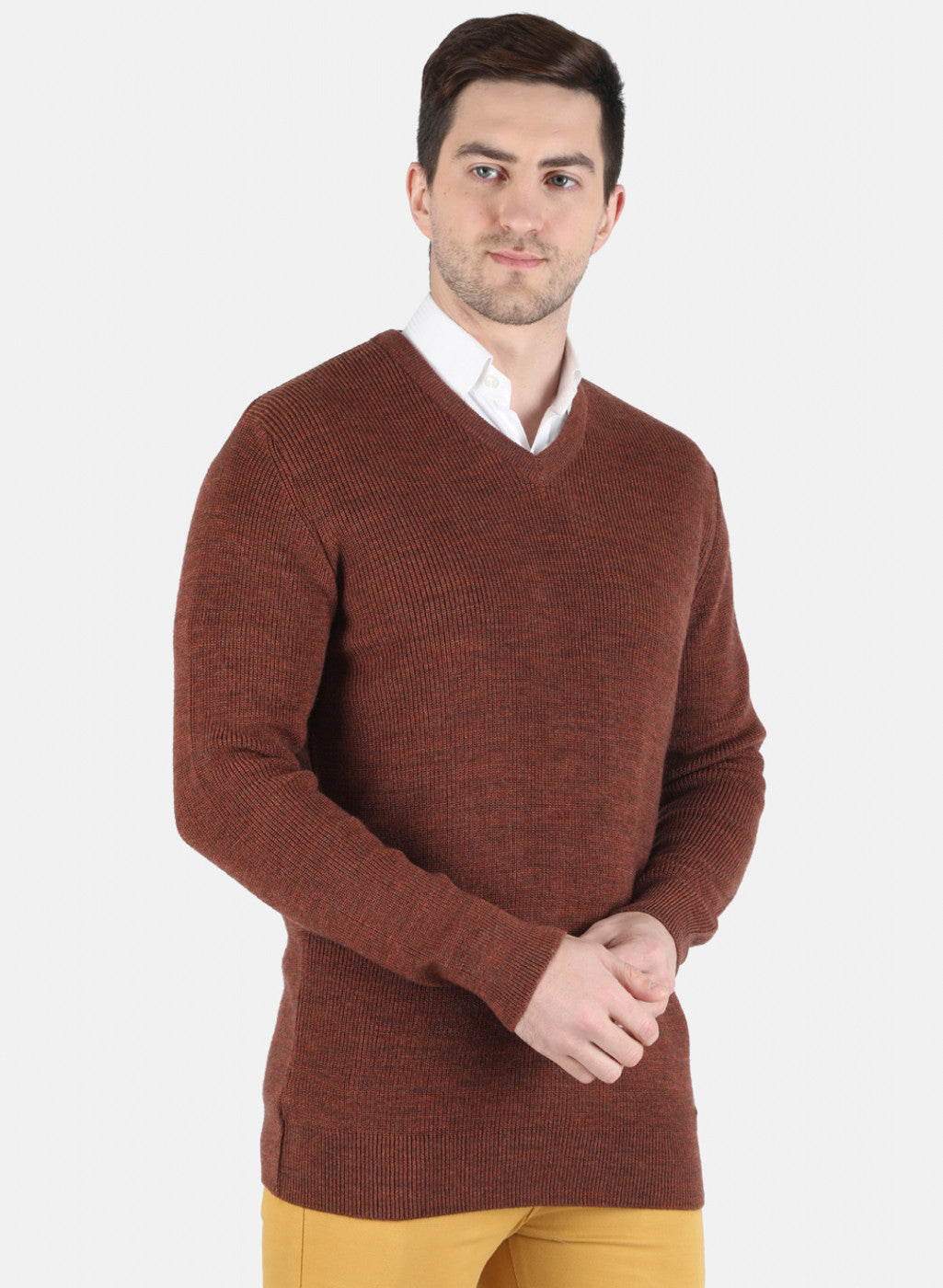 Men Brown Self Design Pullover