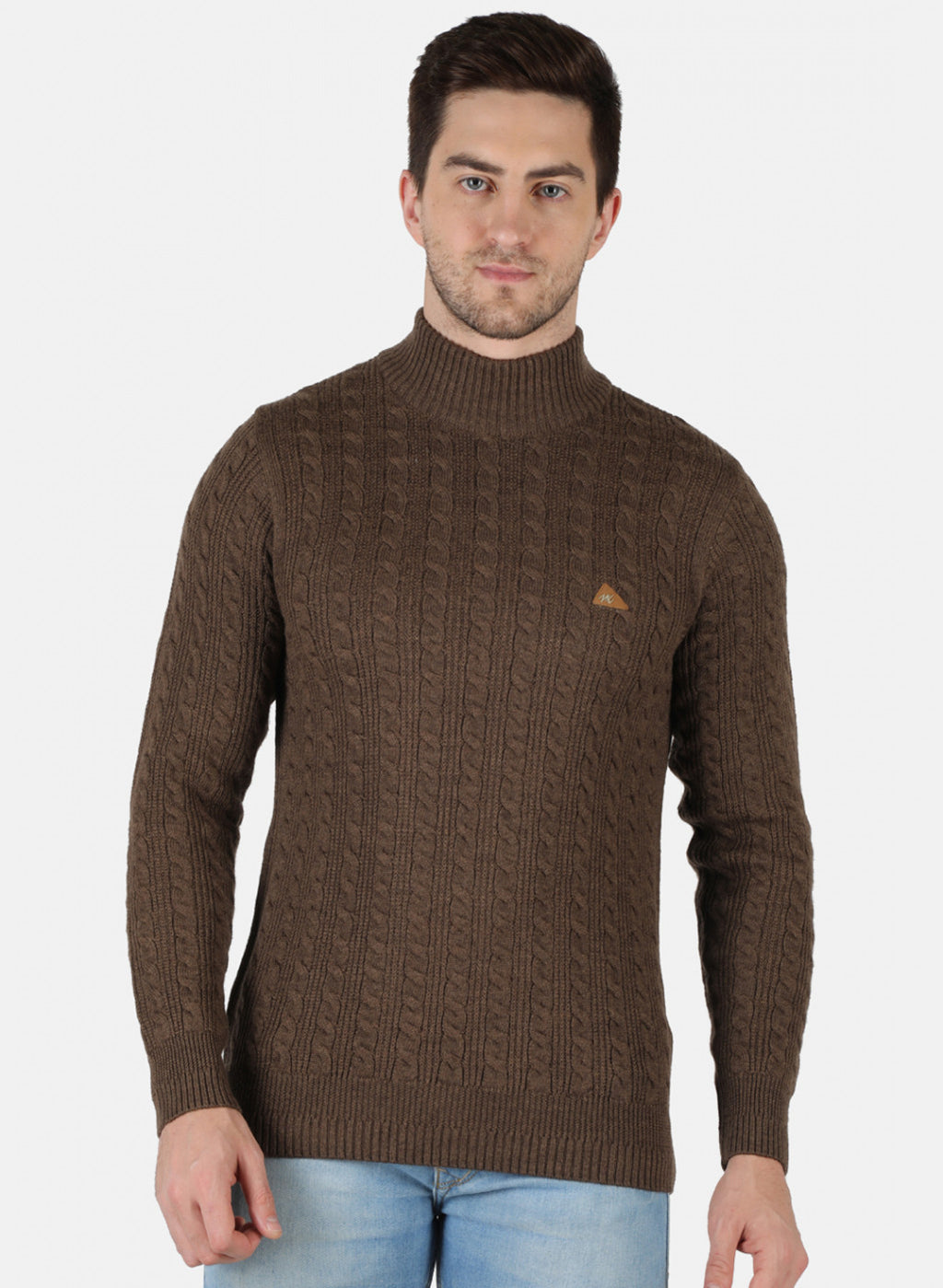 Men Brown Self Design Pullover
