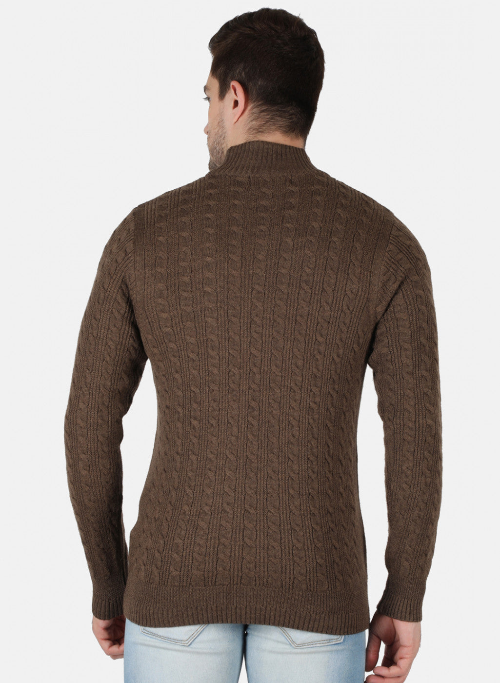 Men Brown Self Design Pullover