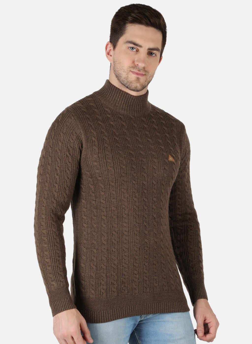 Men Brown Self Design Pullover
