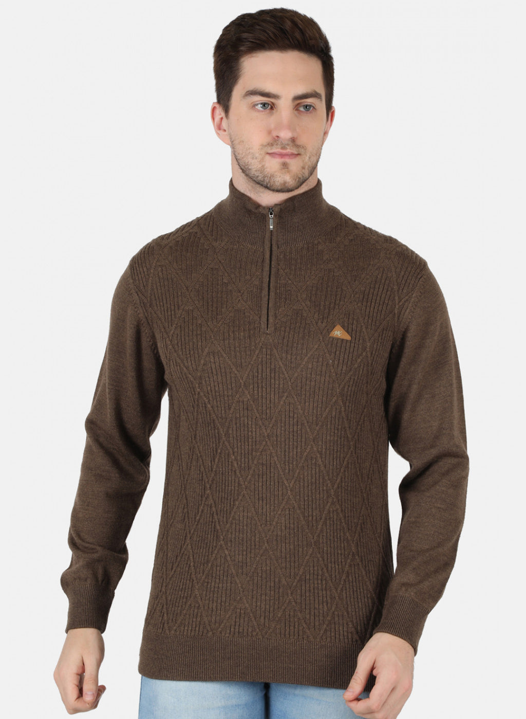 Men Brown Self Design Pullover