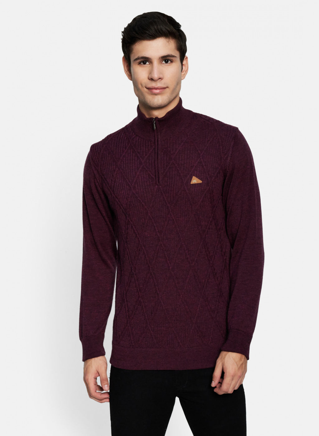Men Maroon Self Design Pullover