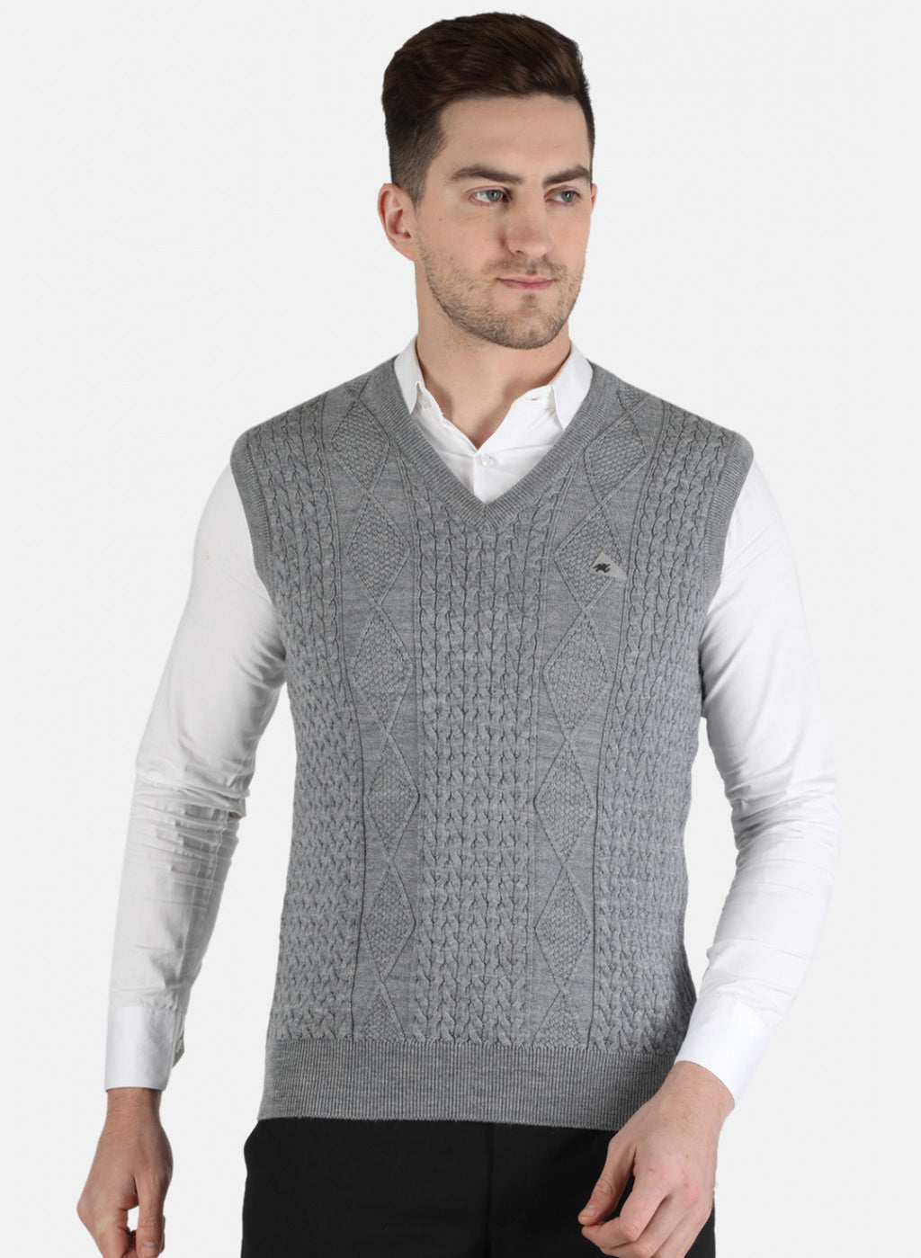 Men Grey Self Design Sweater