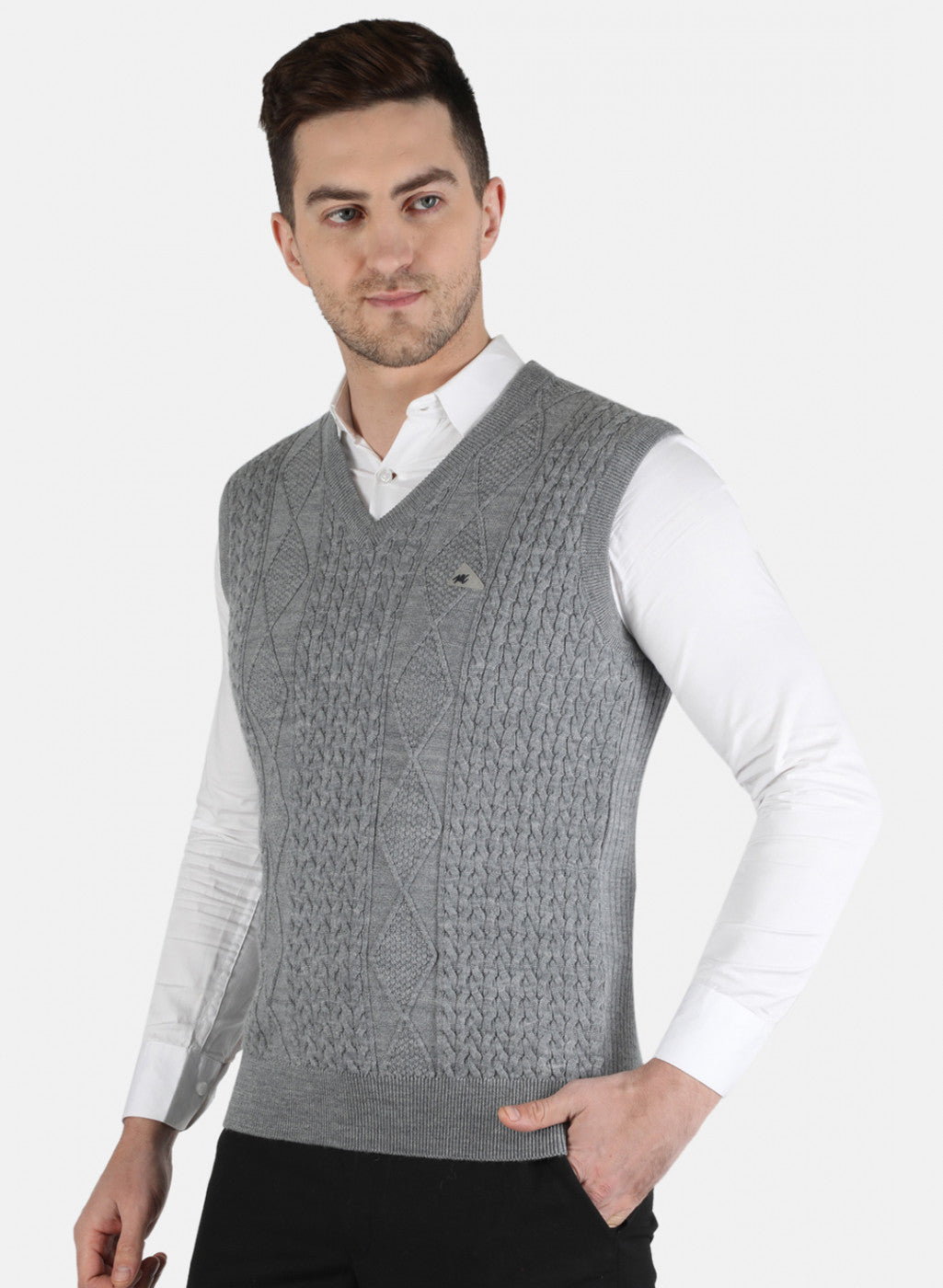 Men Grey Self Design Sweater