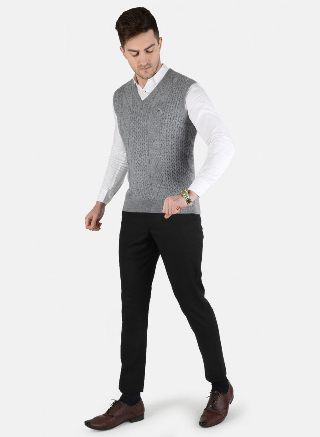 Men Grey Self Design Sweater