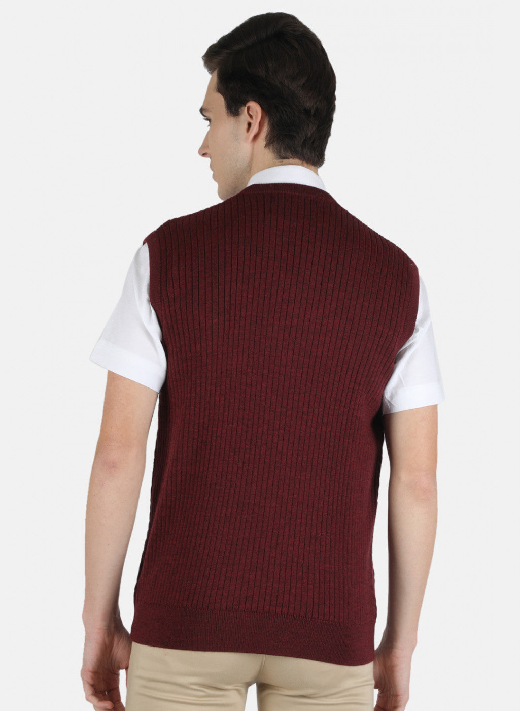 Men Maroon Self Design Sweater