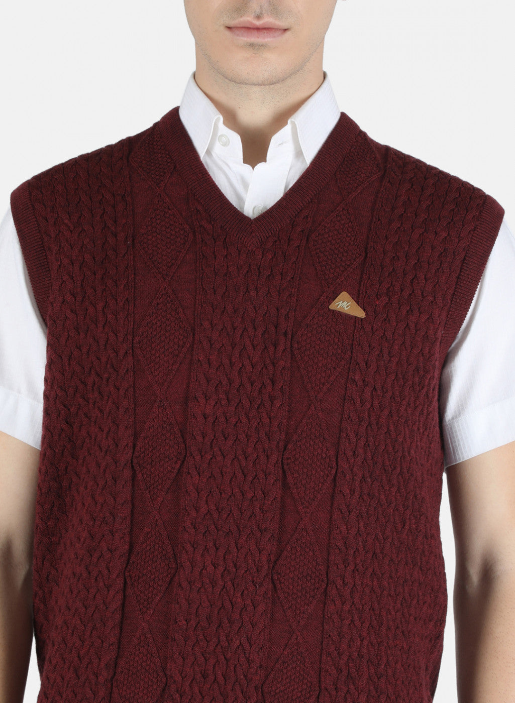 Men Maroon Self Design Sweater