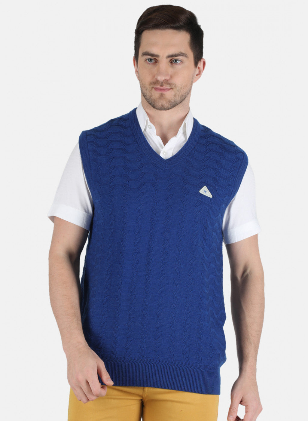 Men Blue Self Design Sweater