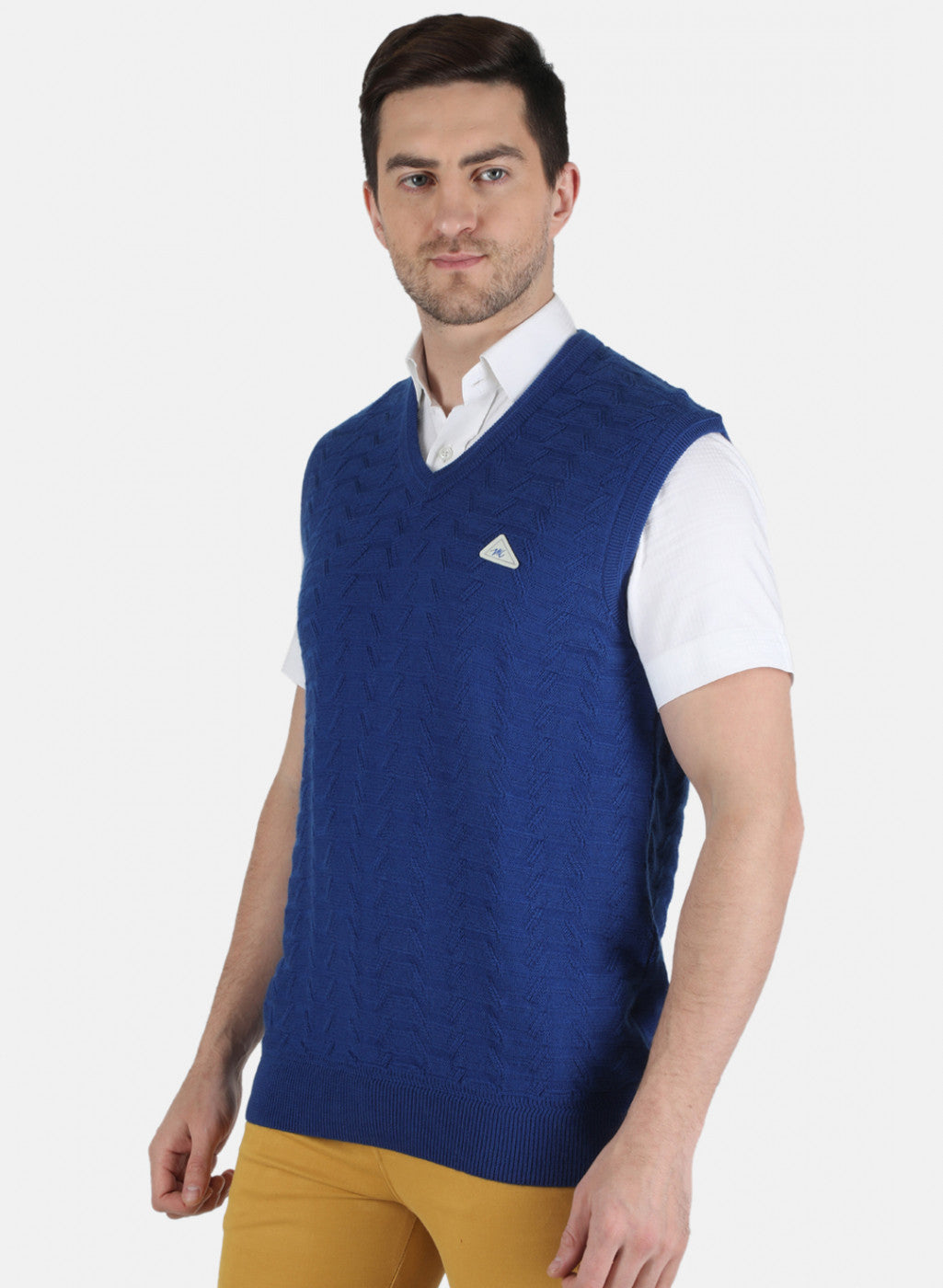 Men Blue Self Design Sweater