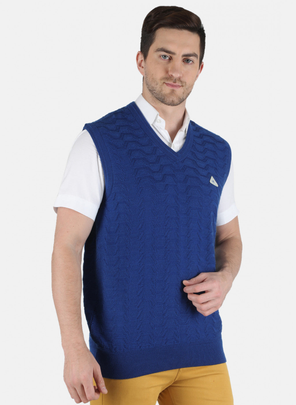 Men Blue Self Design Sweater