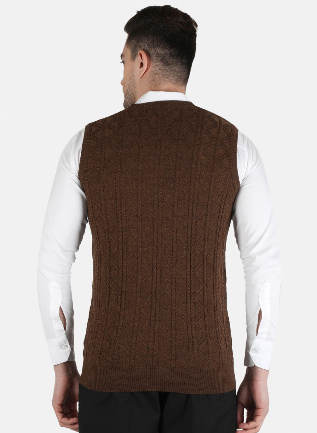 Men Brown Self Design Sweater