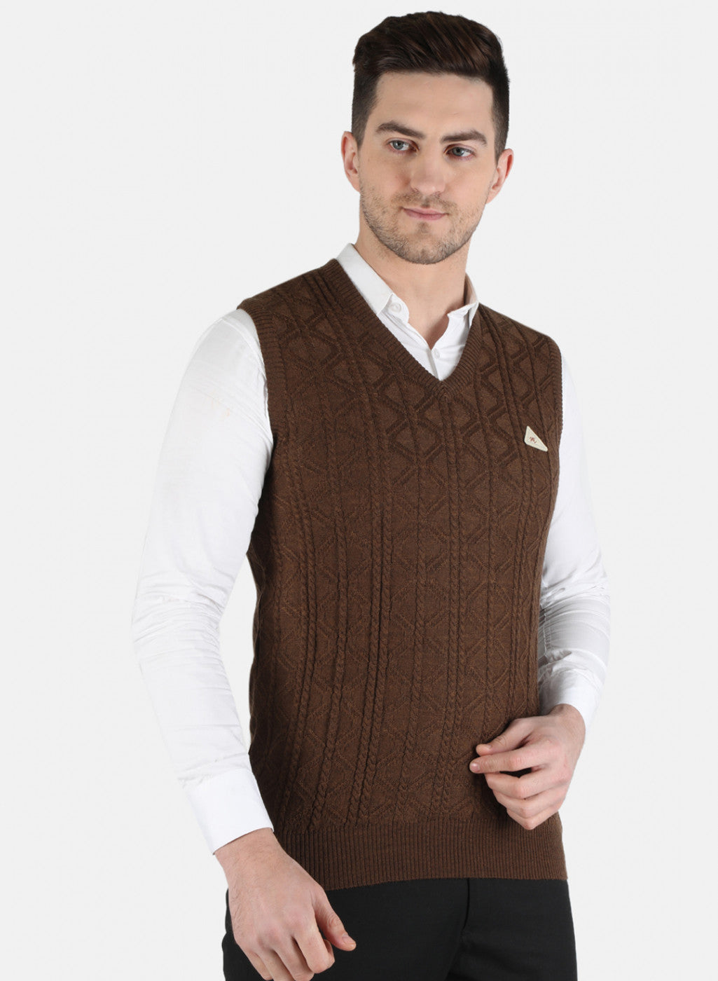 Men Brown Self Design Sweater