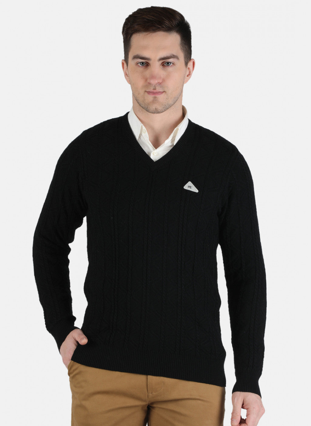 Men Black Self Design Pullover